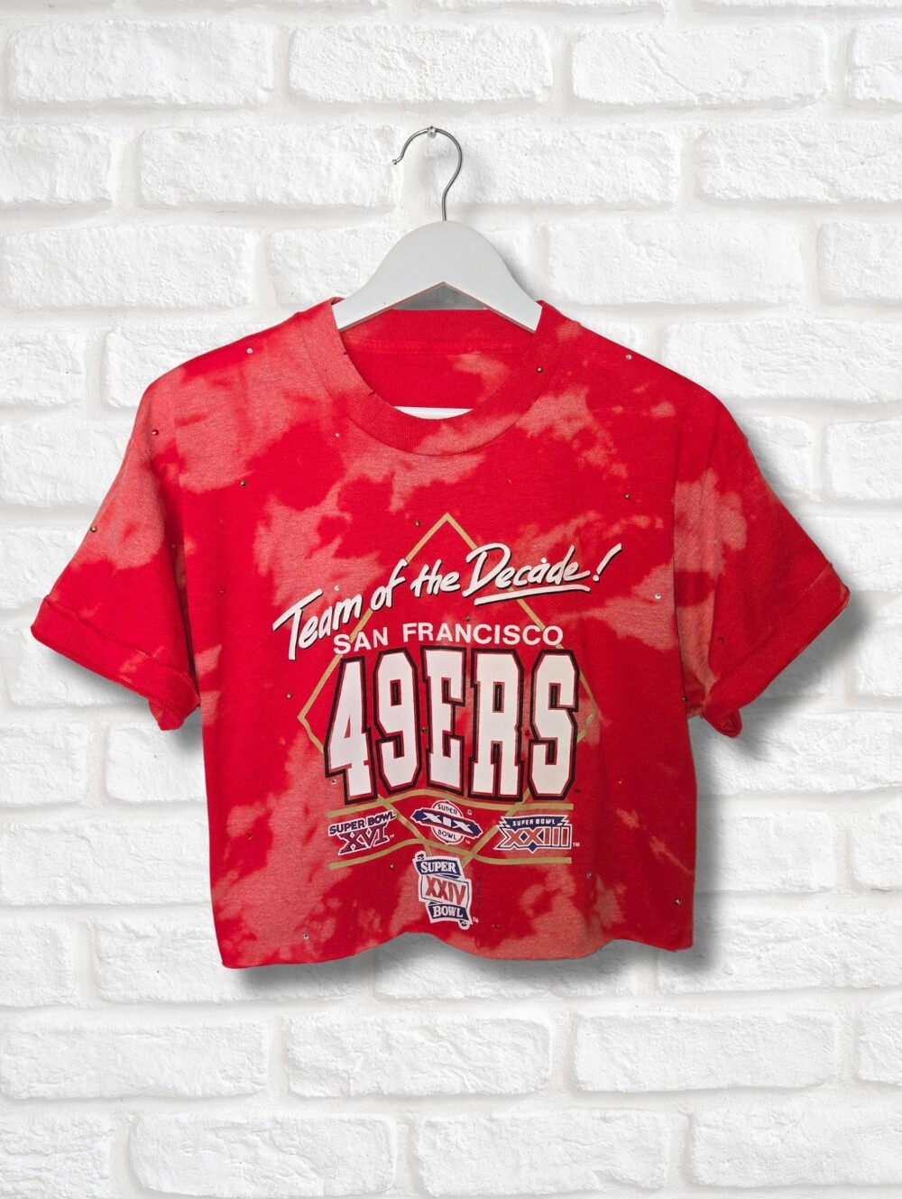 San Francisco 49ers Crop Top W/Rhinestones